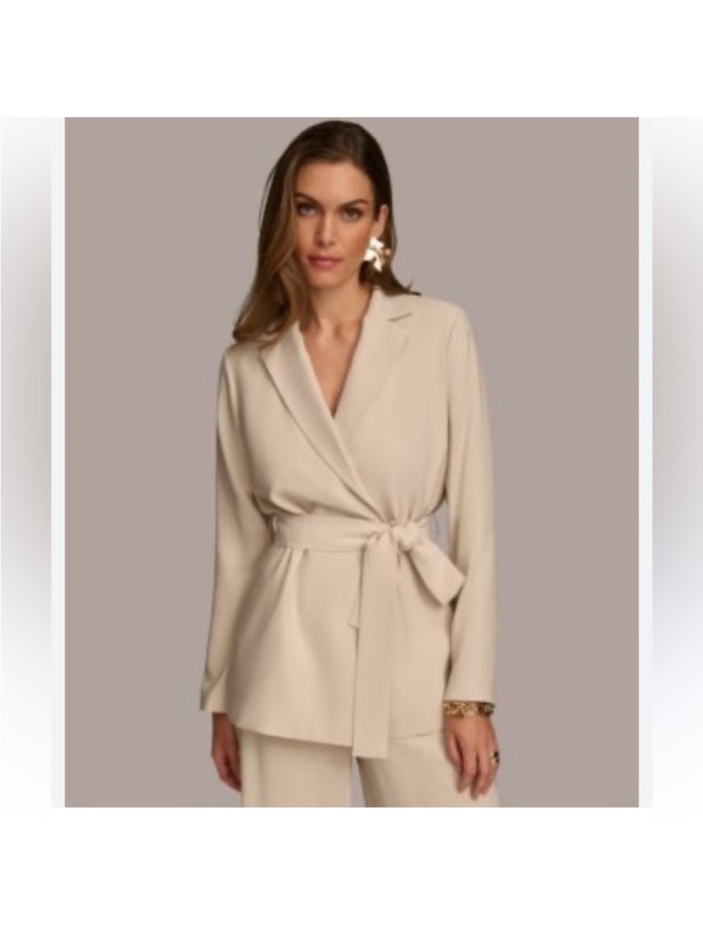 Donna Karan Belted Wrap Blazer in Cream